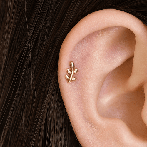 14K Gold Leaves Internally Threaded Screw Fit Stud