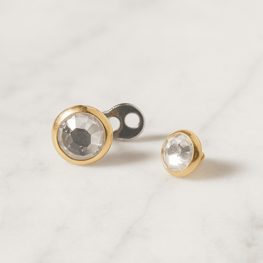14K Gold CZ Jewelled Internally Threaded Dermal Anchor