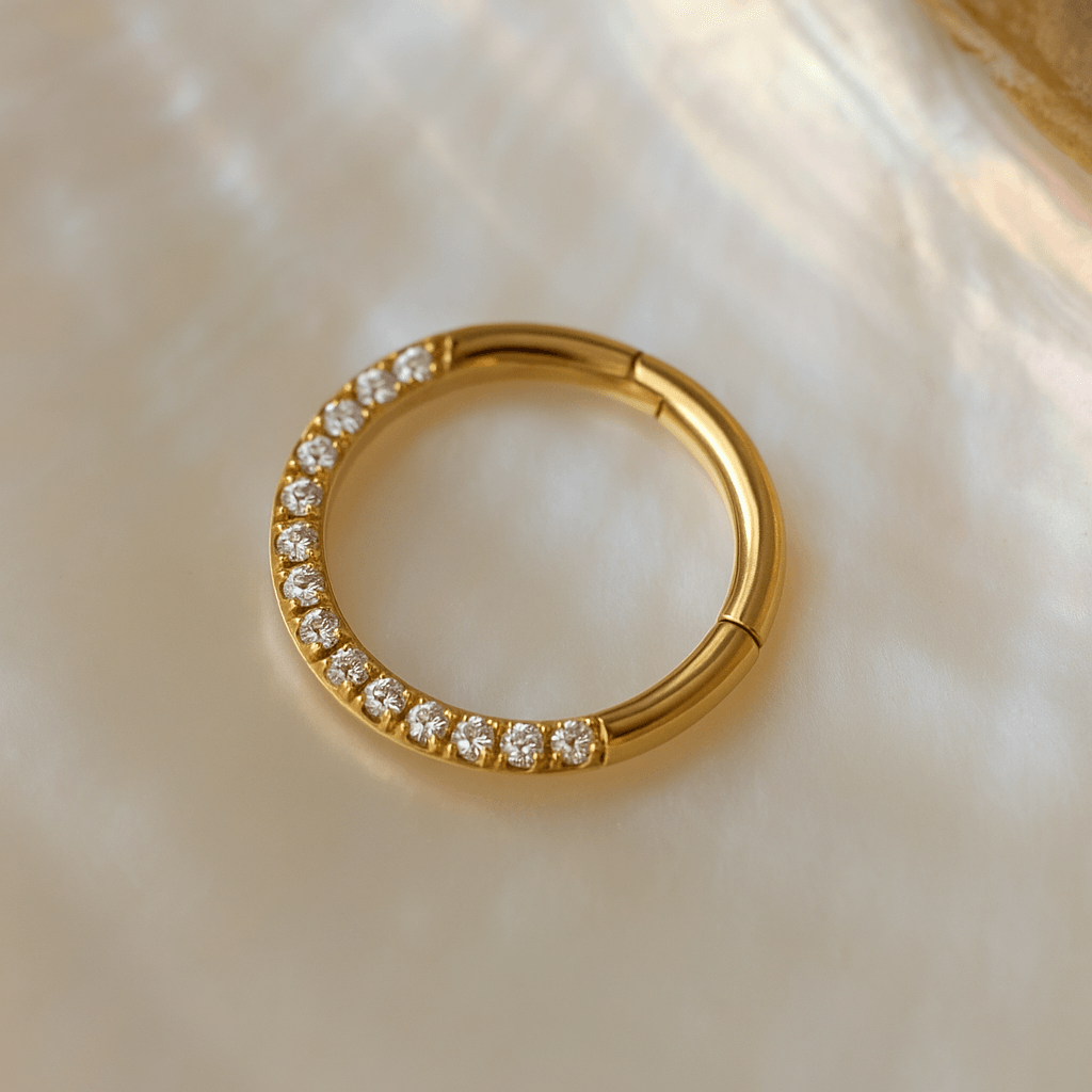 14K Gold Continuous CZ Jewelled Segment Clicker Ring