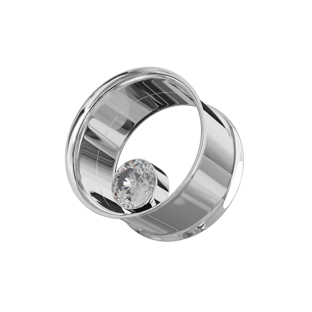316L Surgical Steel Bezel Set Stone Internally Threaded Tunnel