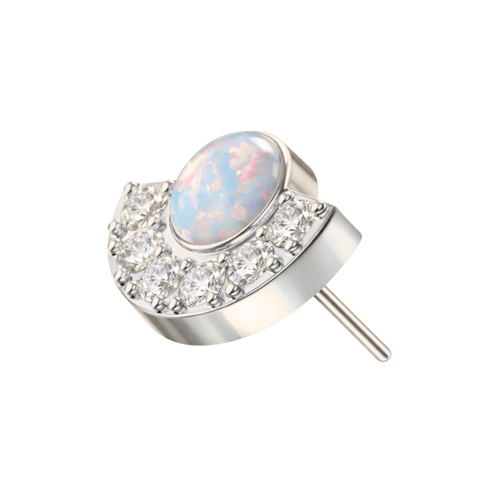 G23 Titanium Crescent Opal & CZ Threadless Top