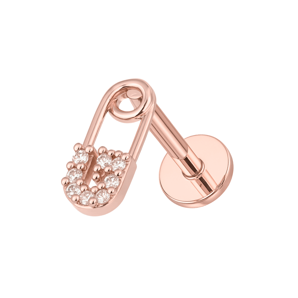 316L Surgical Steel Jewelled Safety Pin Flatback Cartilage Ear Stud