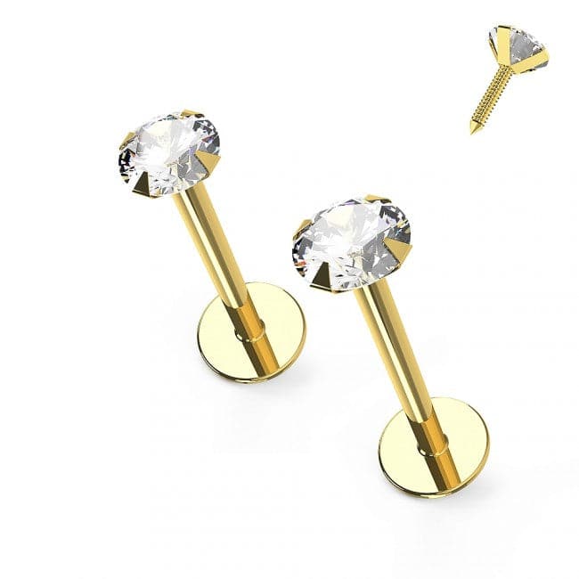 9K Gold Round Cubic Zirconia Top Internally Threaded Stud
