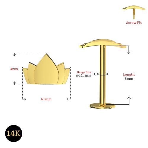 14K Gold Lotus Internally Threaded Screw Fit Stud