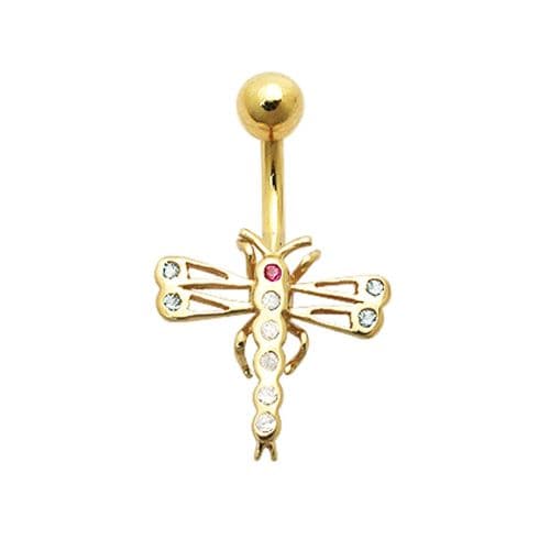 14K Gold Jewelled Dragonfly Belly Ring