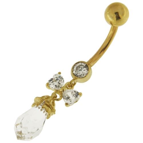 14K Gold Jewelled Dangling Bow Belly Ring