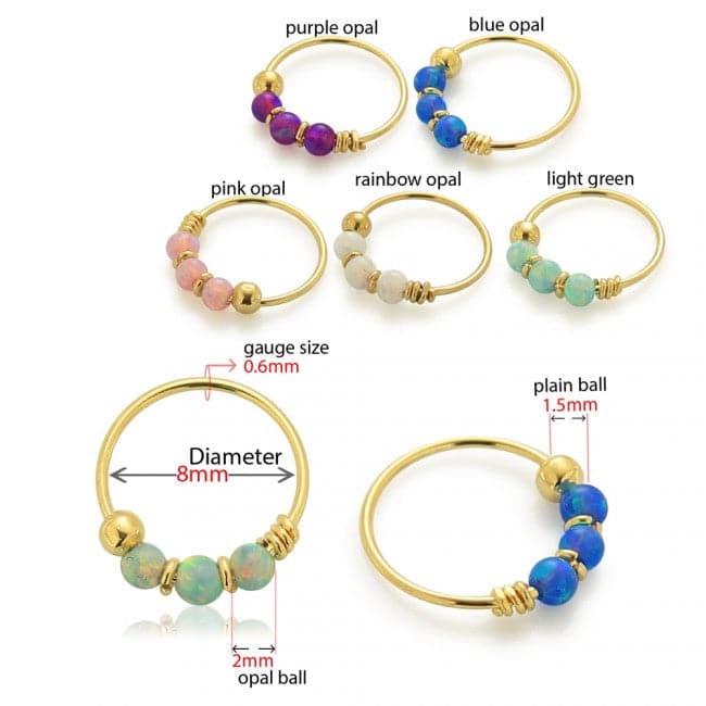 14K Gold Opal Stones Hoop Nose Ring