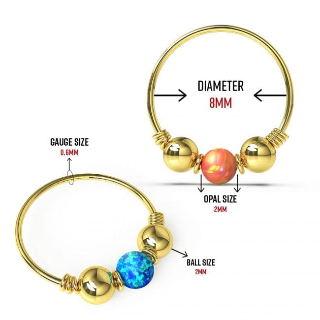 14K Gold Opal Stone Hoop Nose Ring