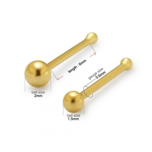 14K Gold Plain Bead Ball Top Nose Bone Stud