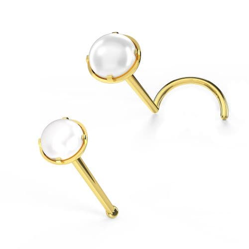 14K Gold Natural Pearl Nose Stud