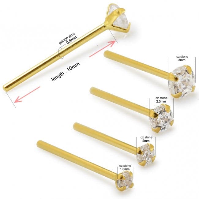 14K Gold Cubic Zirconia Stone in Prong Setting Nose Stud