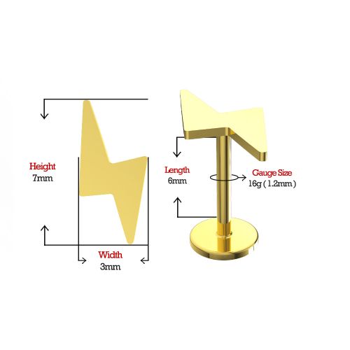 14K Gold Internally Threaded Lightning Bolt Stud