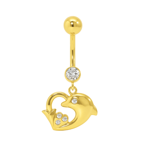14K Gold Dolphin Heart Belly Ring