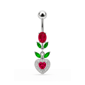 925 Sterling Silver Fancy Multi Stone Leafs With Heart Dangling Navel Ring