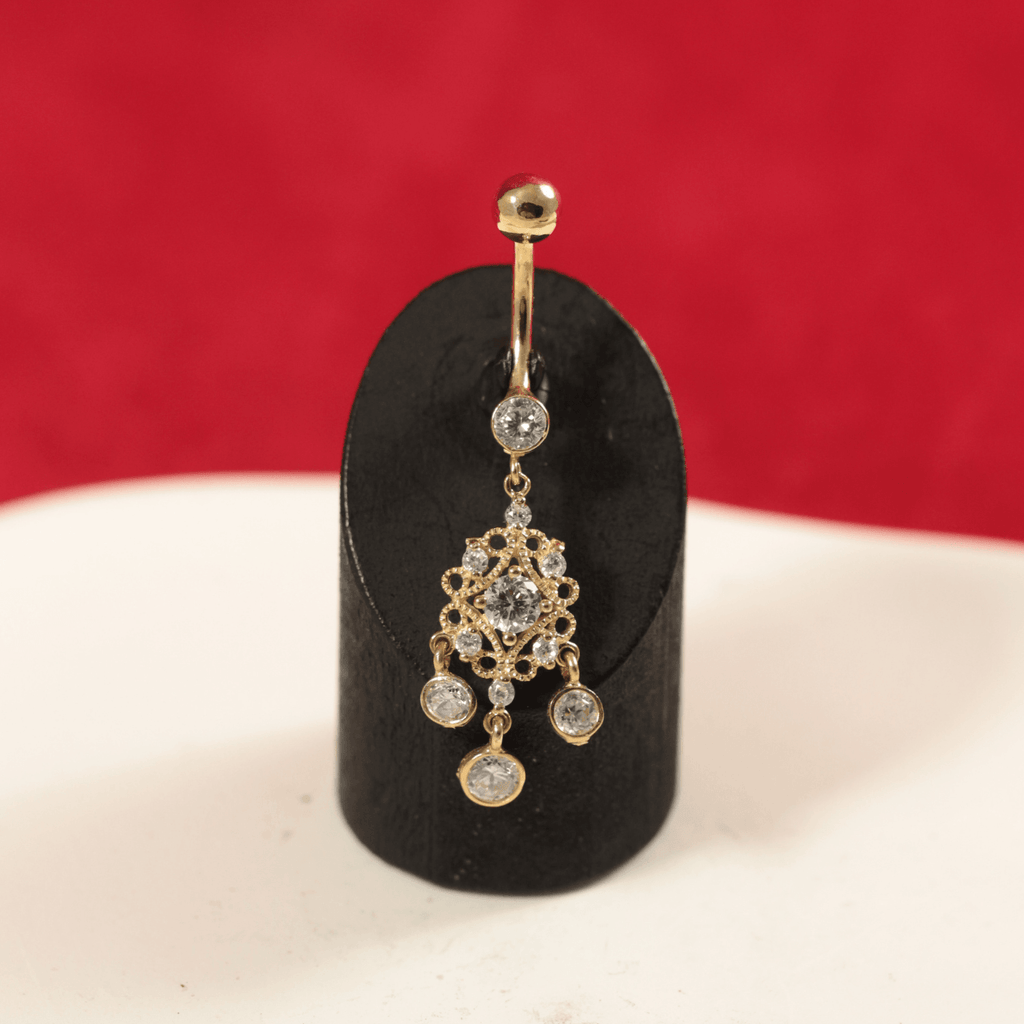 14K Gold Studded Traditional Belly Ring