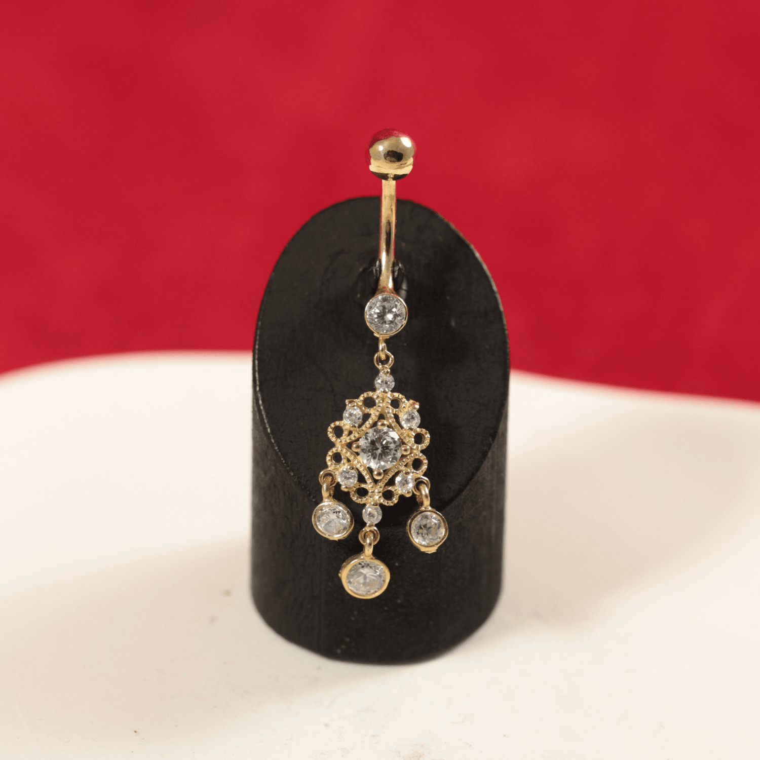 14K Gold Studded Traditional Belly Ring