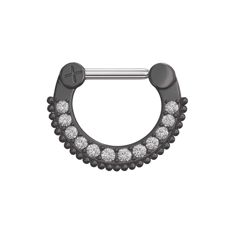 316L Surgical Steel With Gold PVD Single Line Micro Paved Septum Clicker Ring