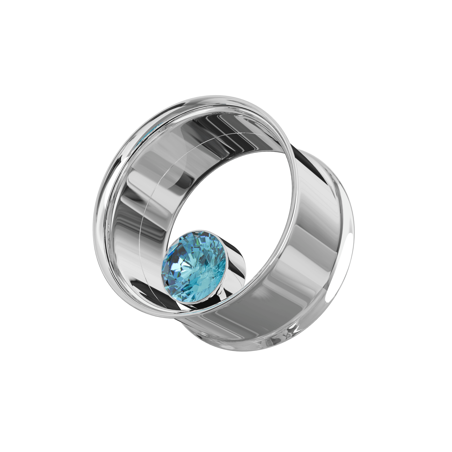 316L Surgical Steel Bezel Set Stone Internally Threaded Tunnel