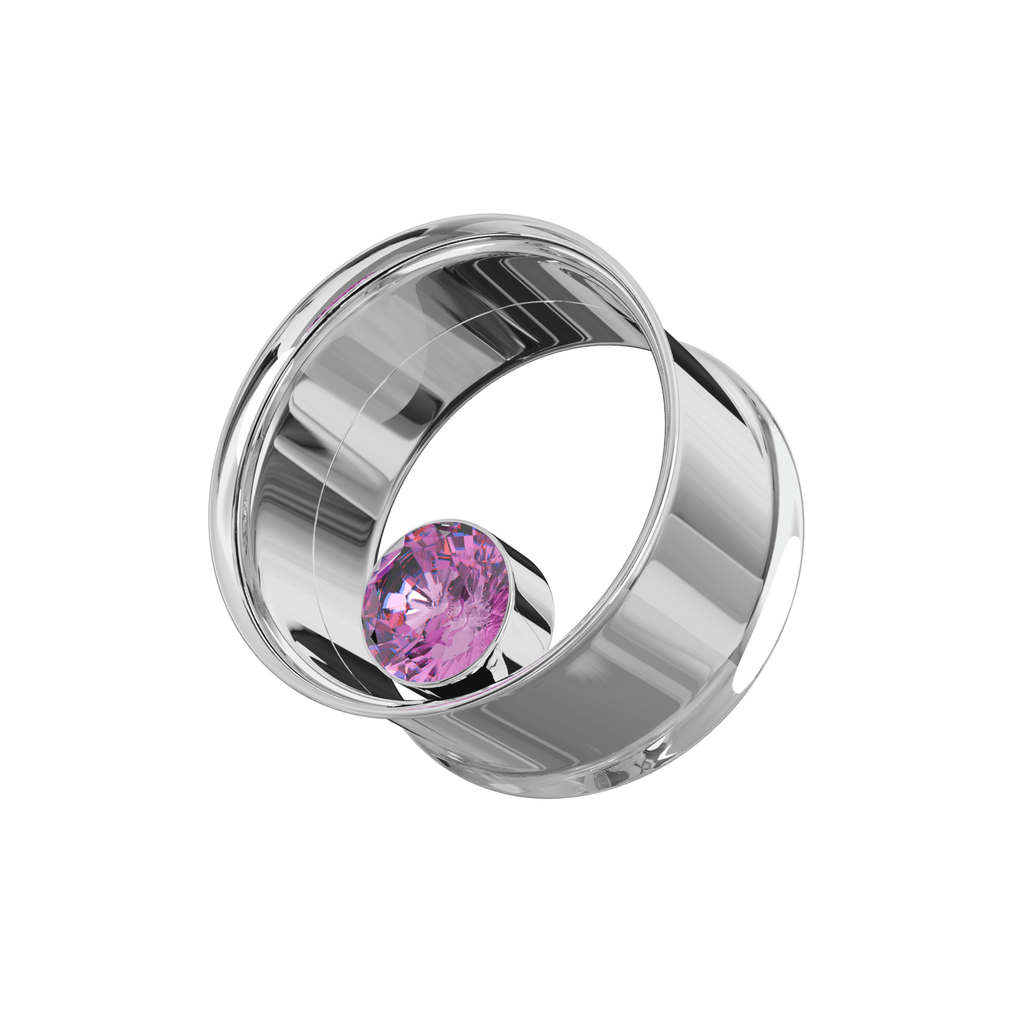 316L Surgical Steel Bezel Set Stone Internally Threaded Tunnel