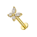 14K Gold CZ Jewelled Butterfly Internal Thread Labret with Flatback Stud