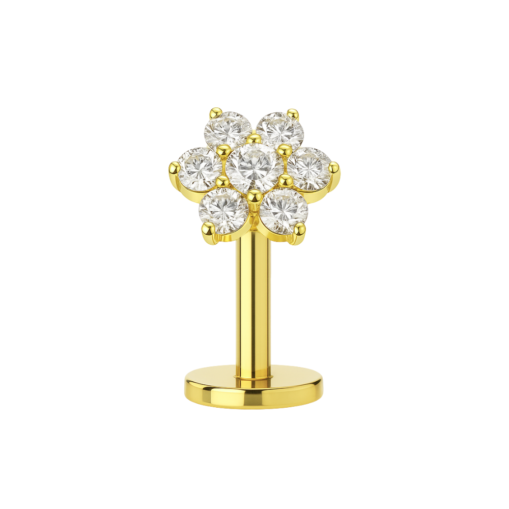 G23 Titanium CZ Jewelled Flower Threadless Floating Belly Ring