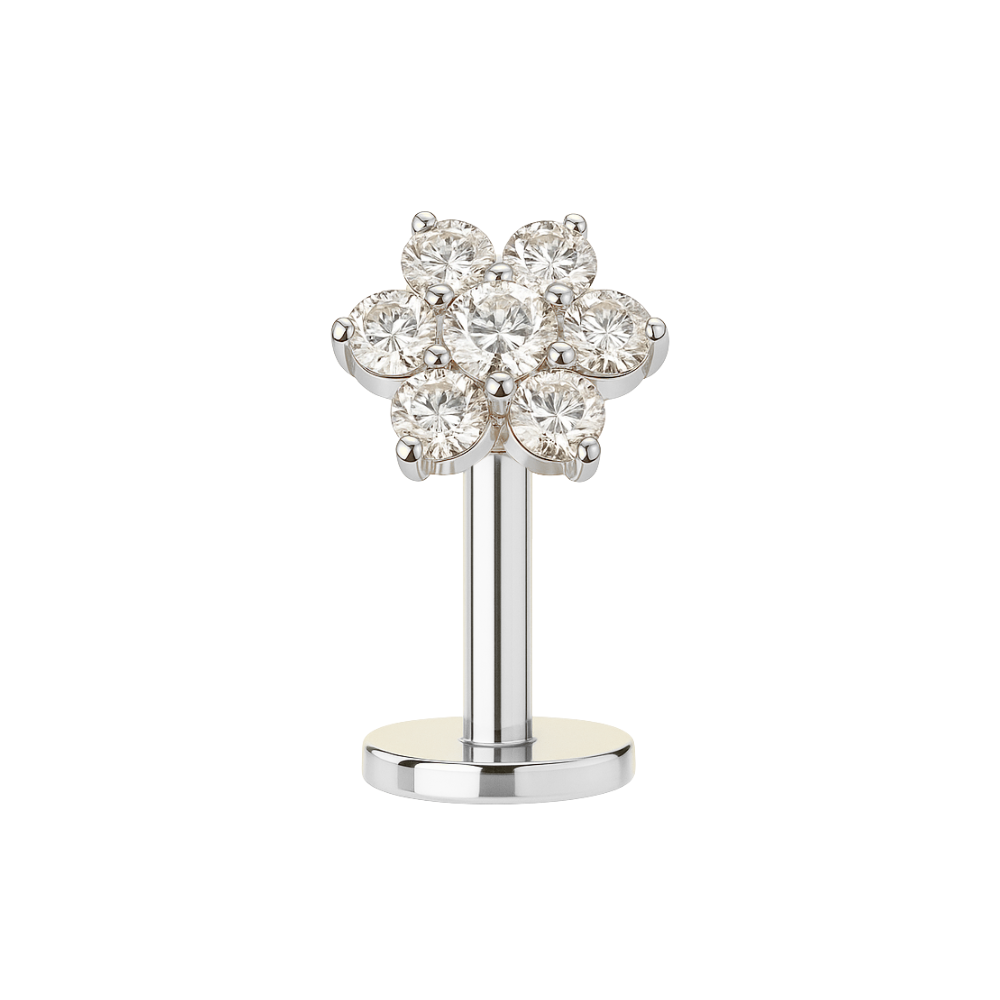G23 Titanium CZ Jewelled Flower Threadless Floating Belly Ring