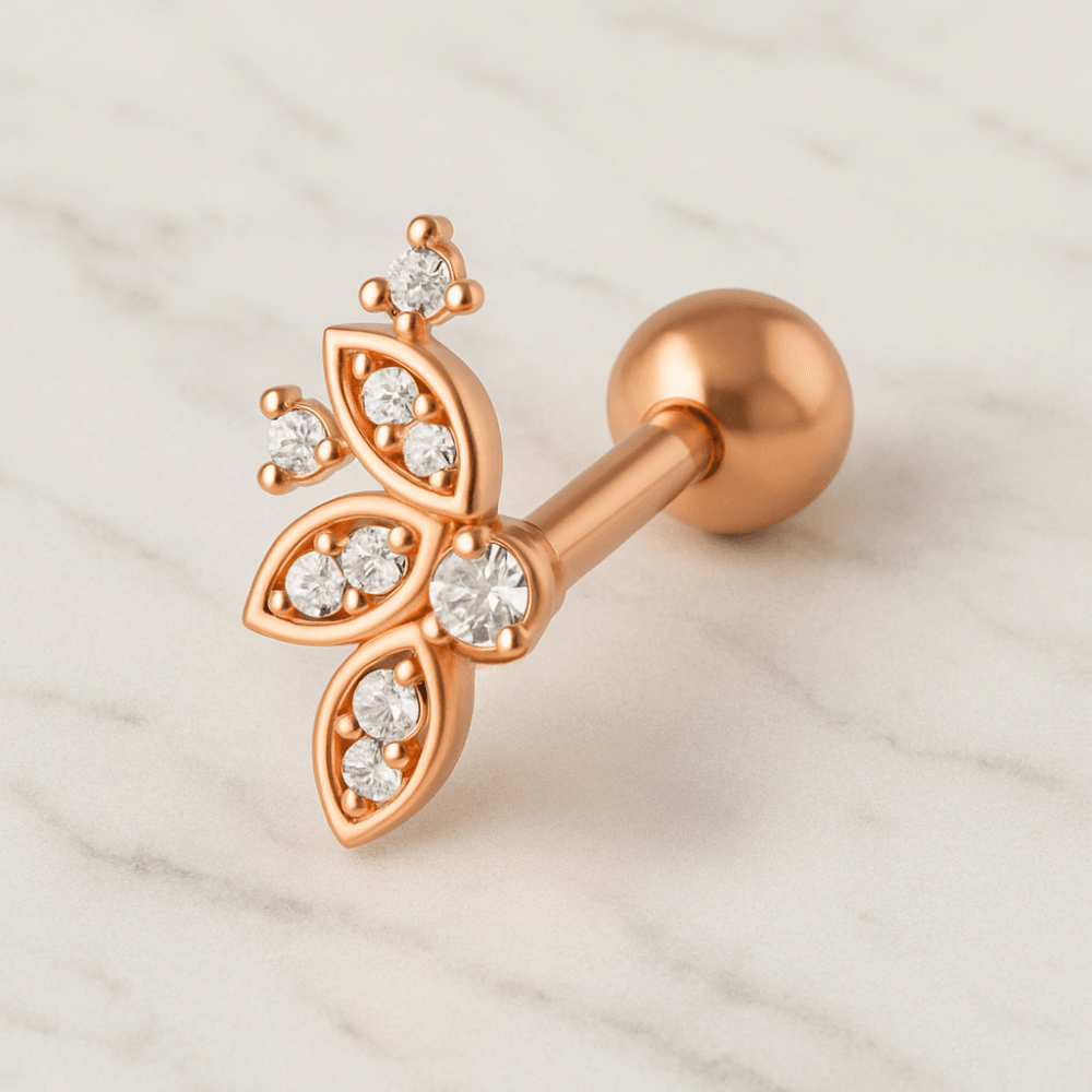 316L Surgical Steel Micro Jewelled Floral Ball Back Labret Cartilage Helix Tragus Piercing Ear Stud