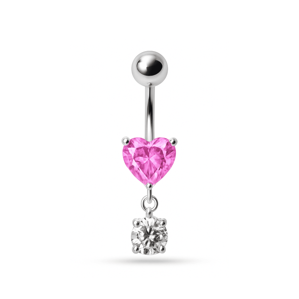 925 Sterling Silver Fancy Heart Shape Jewelled Dangling Navel Ring Body Jewellery