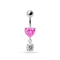 925 Sterling Silver Fancy Heart Shape Jewelled Dangling Navel Ring Body Jewellery