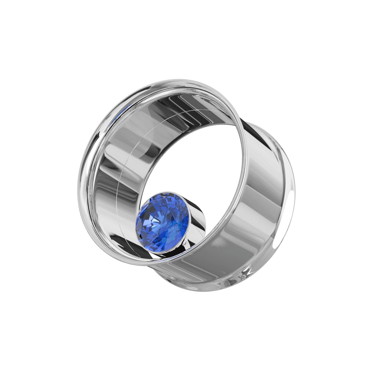 316L Surgical Steel Bezel Set Stone Internally Threaded Tunnel