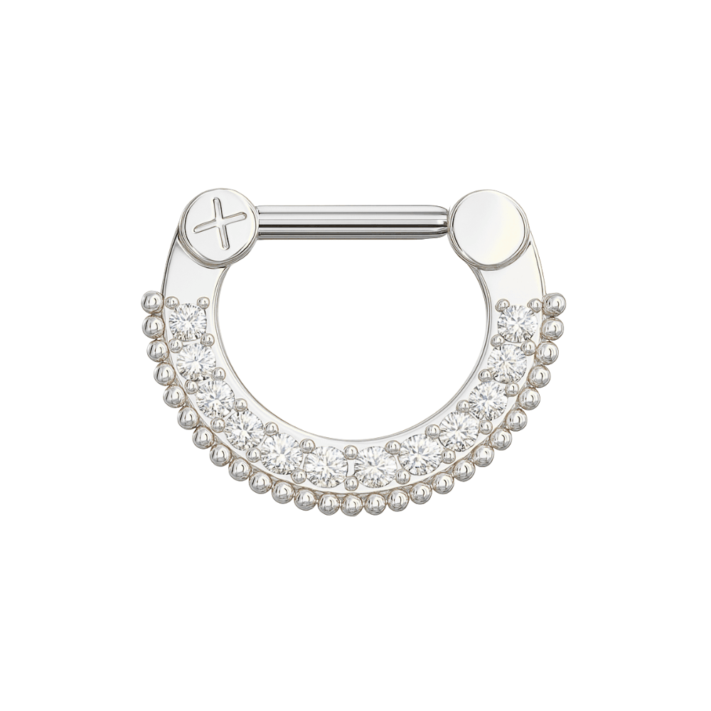 316L Surgical Steel With Gold PVD Single Line Micro Paved Septum Clicker Ring