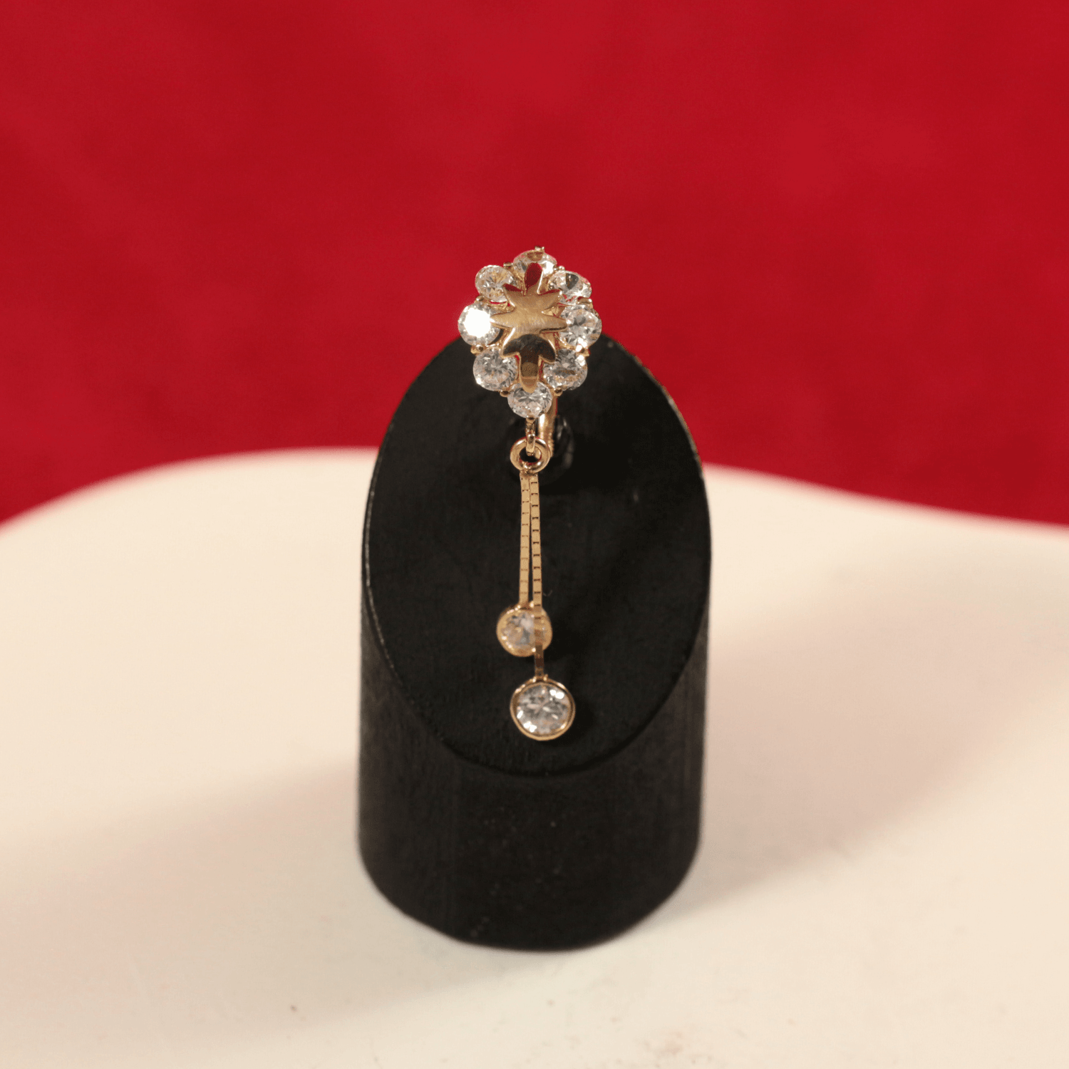 14K Gold Studded Danglers Belly Ring