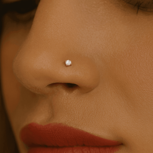 14K Gold Round Cubic Zirconia Jewelled Nose Bone
