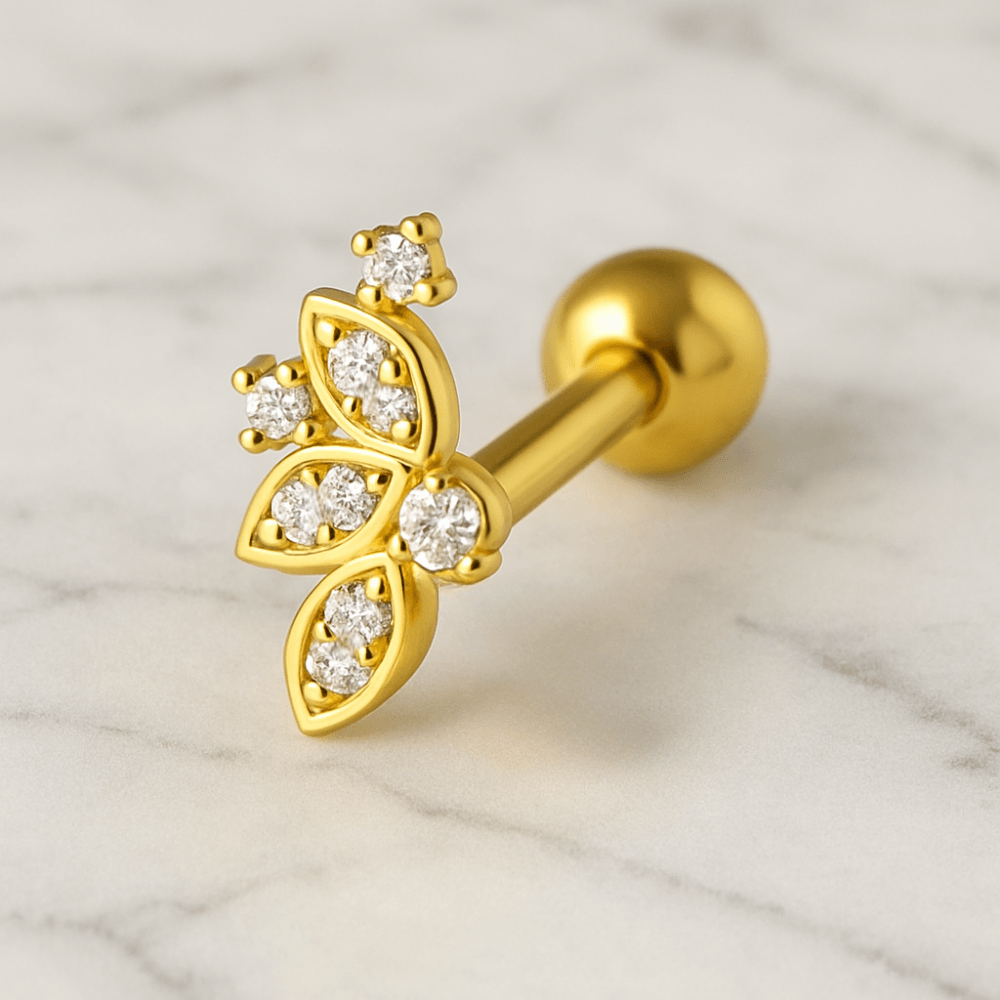 316L Surgical Steel Micro Jewelled Floral Ball Back Labret Cartilage Helix Tragus Piercing Ear Stud