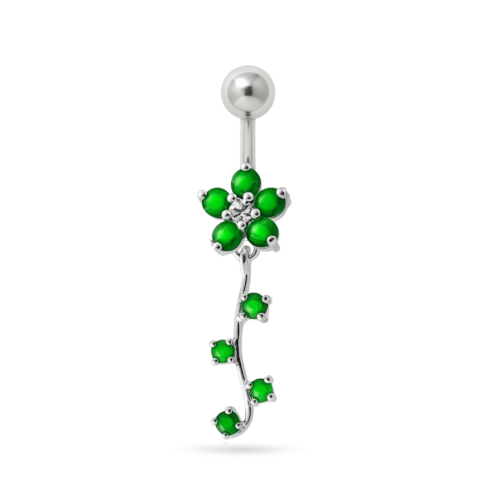 925 Sterling Silver Fancy Silver Flower Dangling Belly Ring