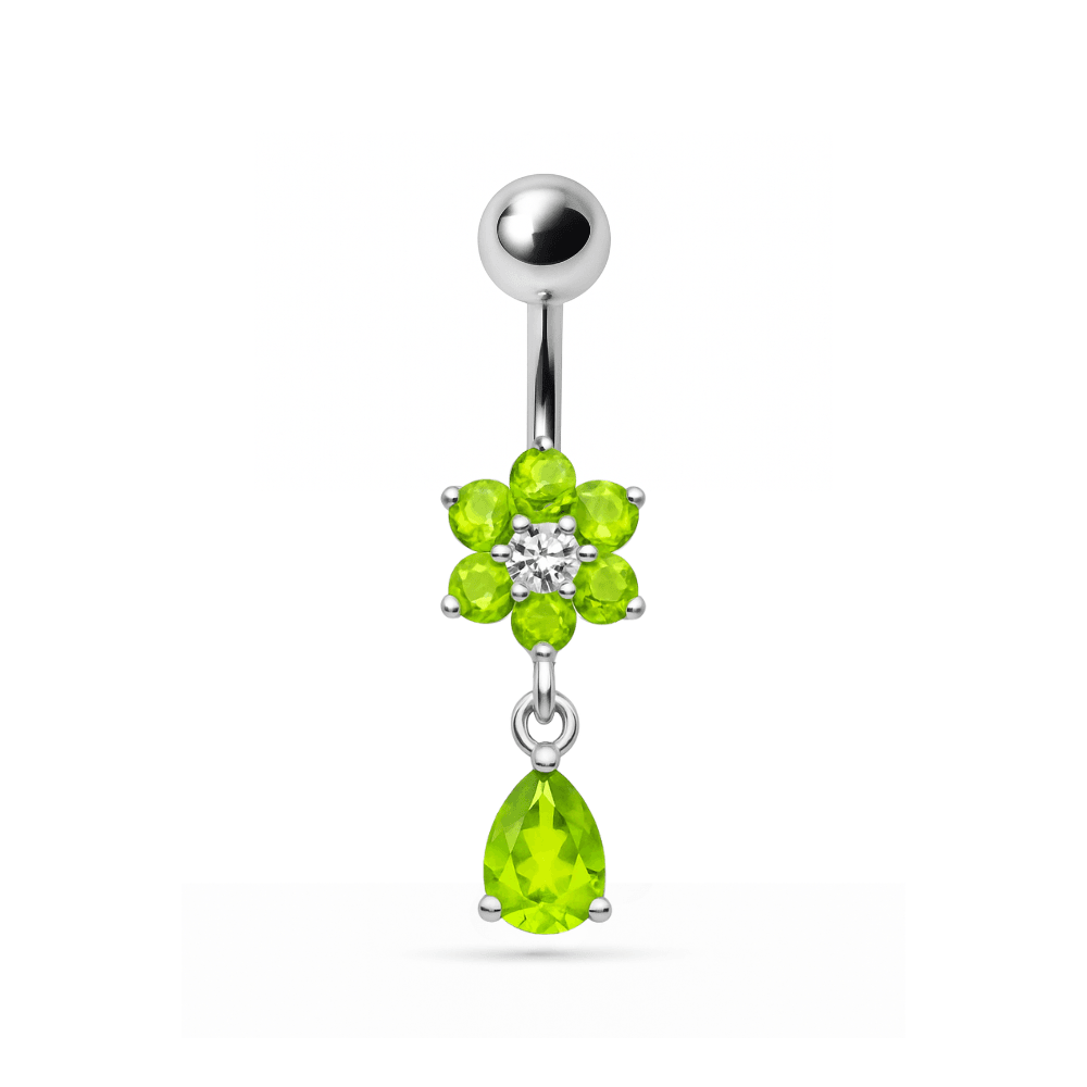 925 Sterling Silver Fancy Flower Silver Dangling With SS Belly Ring