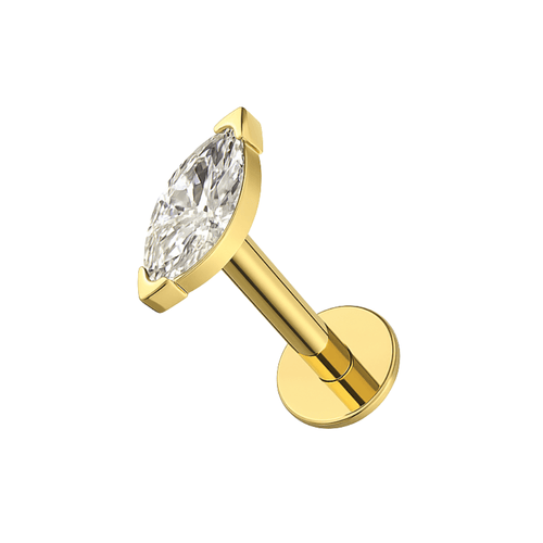 14K Gold Internal Threaded Marquise CZ Flatback Stud