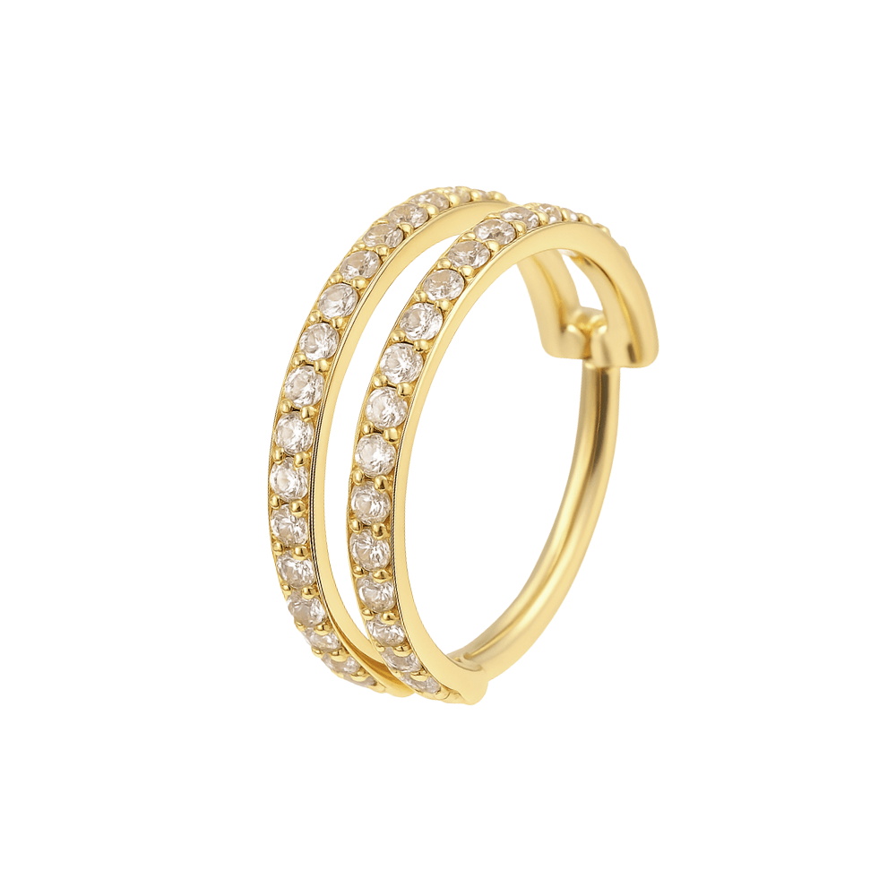 316L Surgical Steel Double Line Jewelled Hinged Segment Clicker Ring