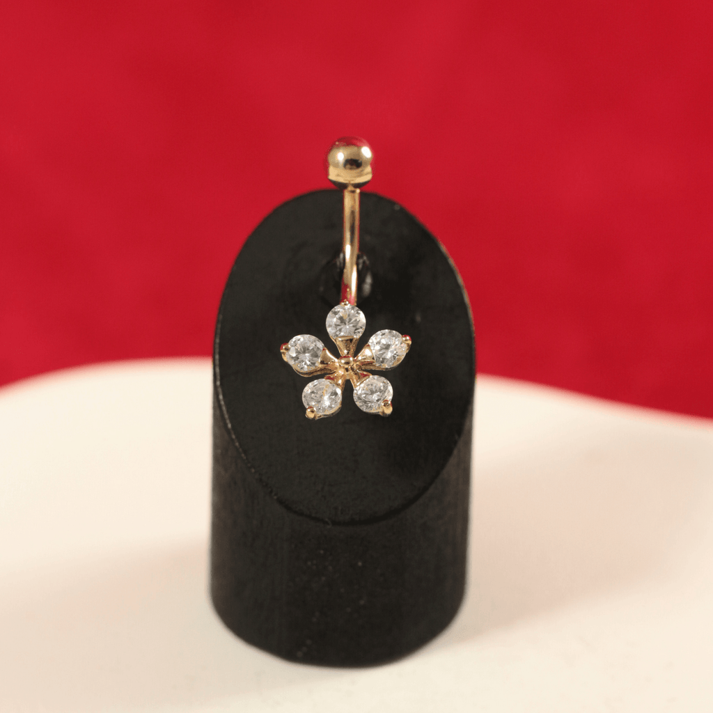 14K Gold Studded Pentas Flower Belly Ring