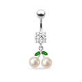 925 Sterling Silver Fancy Mix Jewelled PEARL Dangling With Curved Navel Ring
