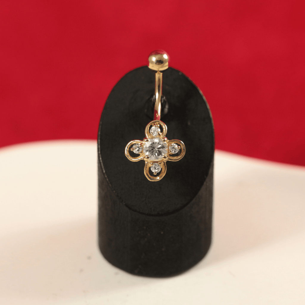 14K Gold Studded Ring Flower Belly Ring
