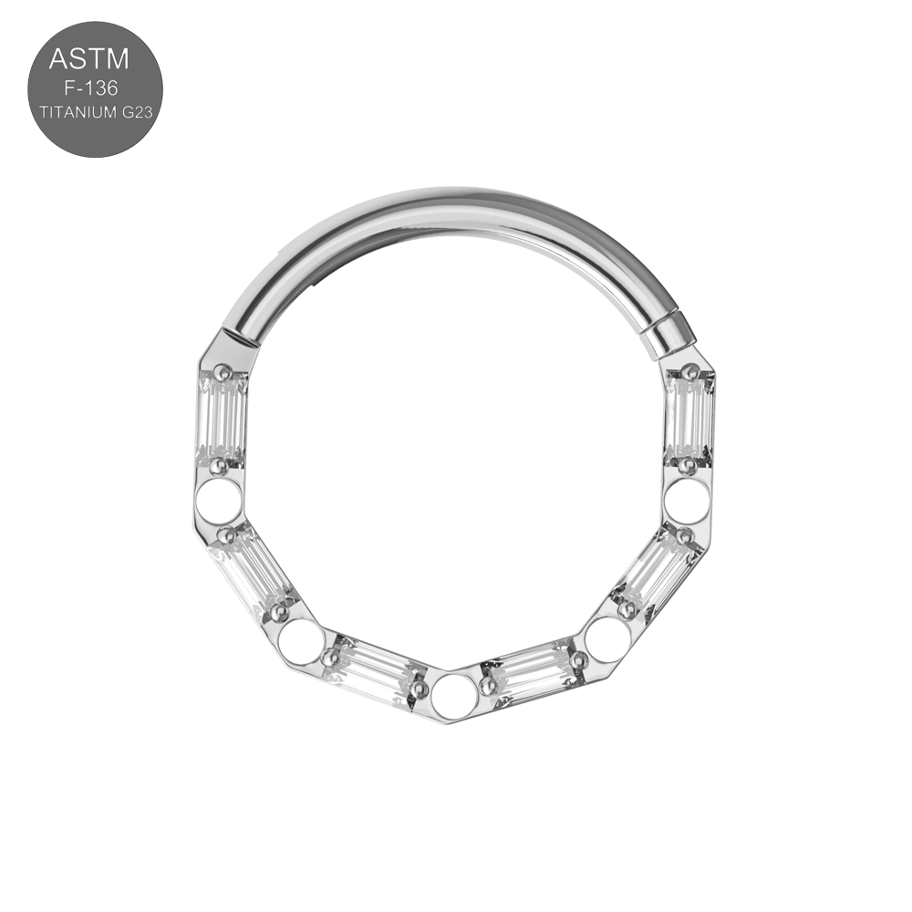 G23 Titanium Cubic Zirconia Baguette Linked Hinged Segment Clicker Ring
