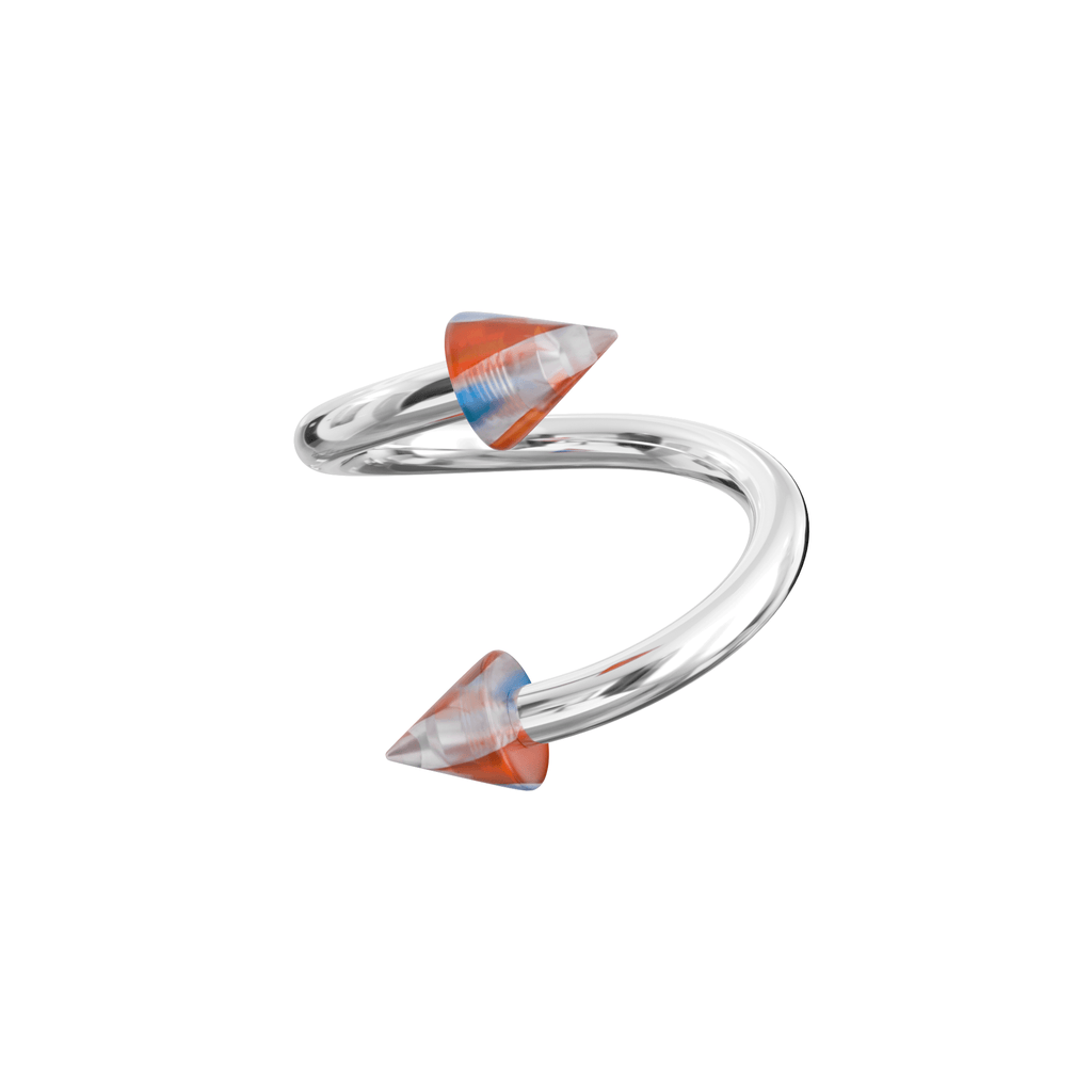 316L Surgical Steel Twisted Barbell with UV Fancy Colourful Two Tone Transparent Cone (Pack of 10)