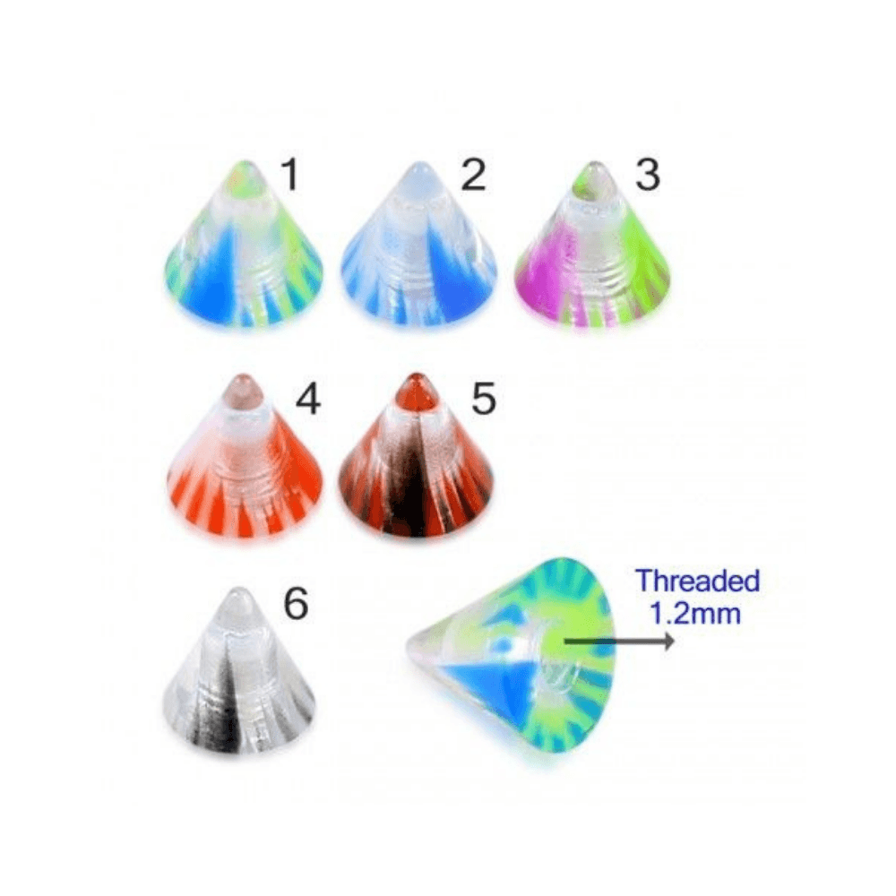 316L Surgical Steel Curved Bar with Glossy Marble UV Cones (Pack of 10)