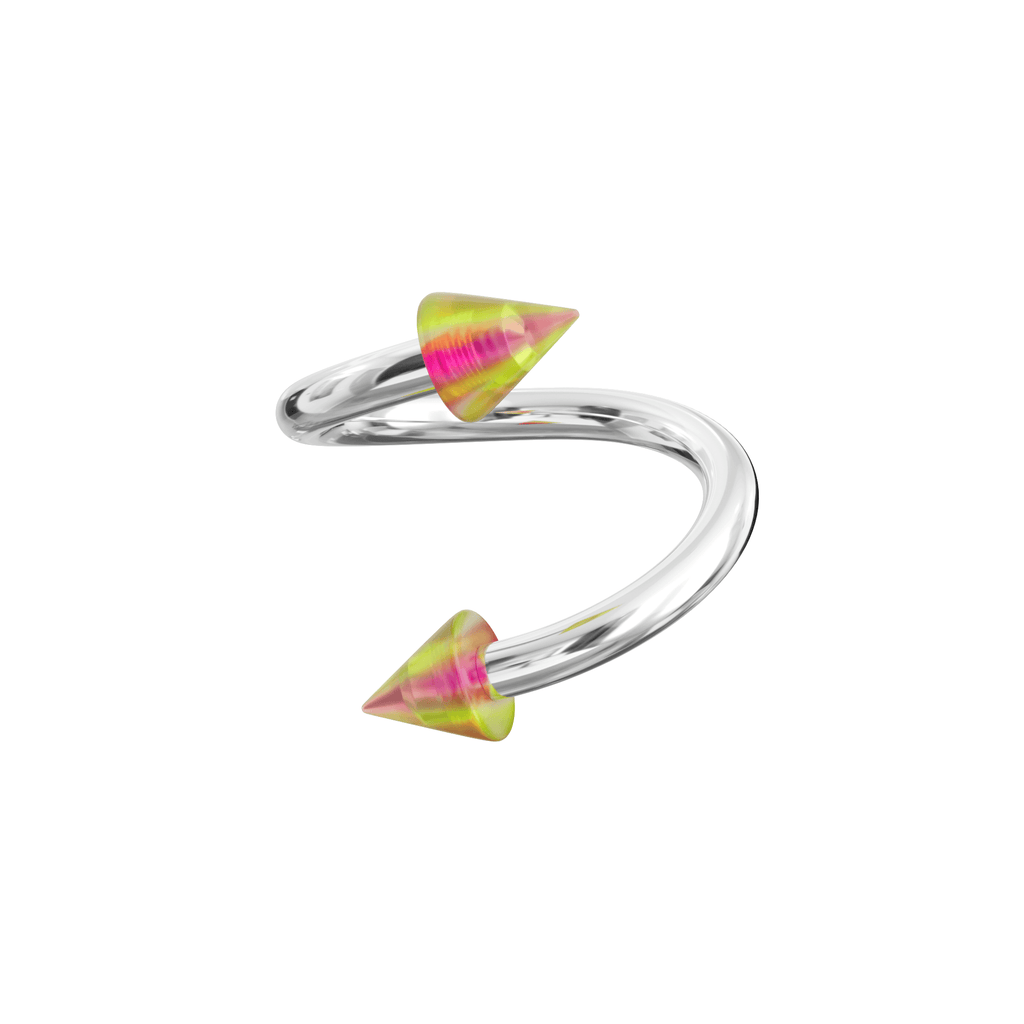316L Surgical Twisted Barbell with UV Fancy Colourful Swirl Cone (Pack of 10)