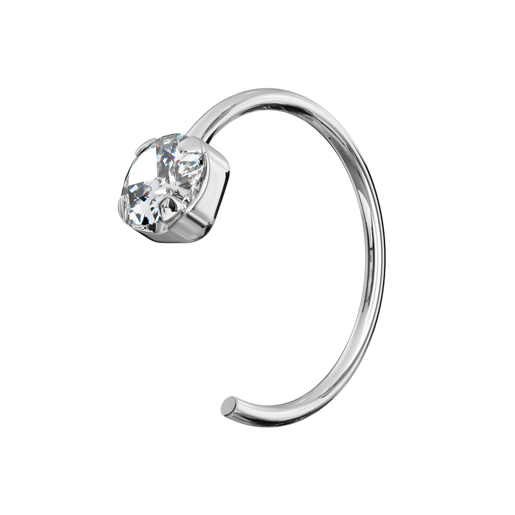 925 Sterling Silver Round Jewelled Claw Set Open Hoop Nose Ring