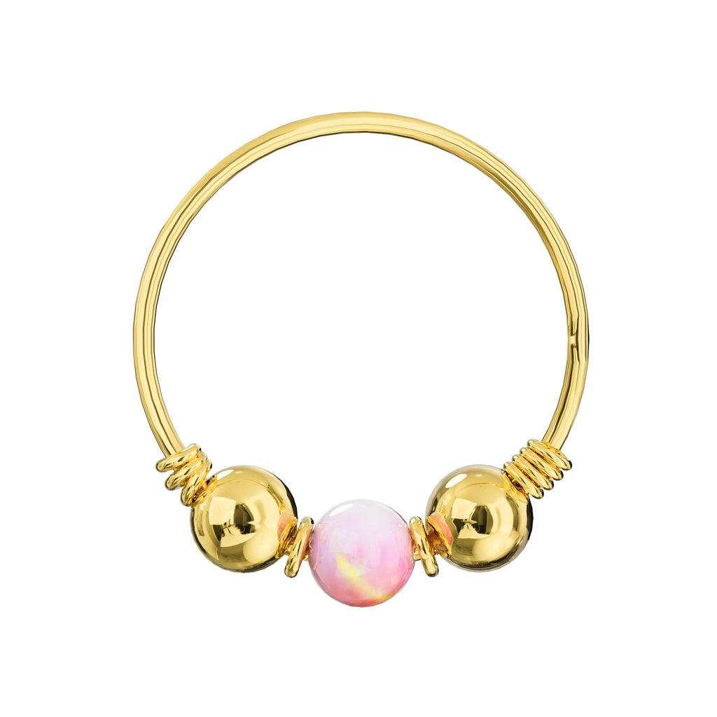 9K Gold Spring Coil end with Opal center Nose Hoop Ring