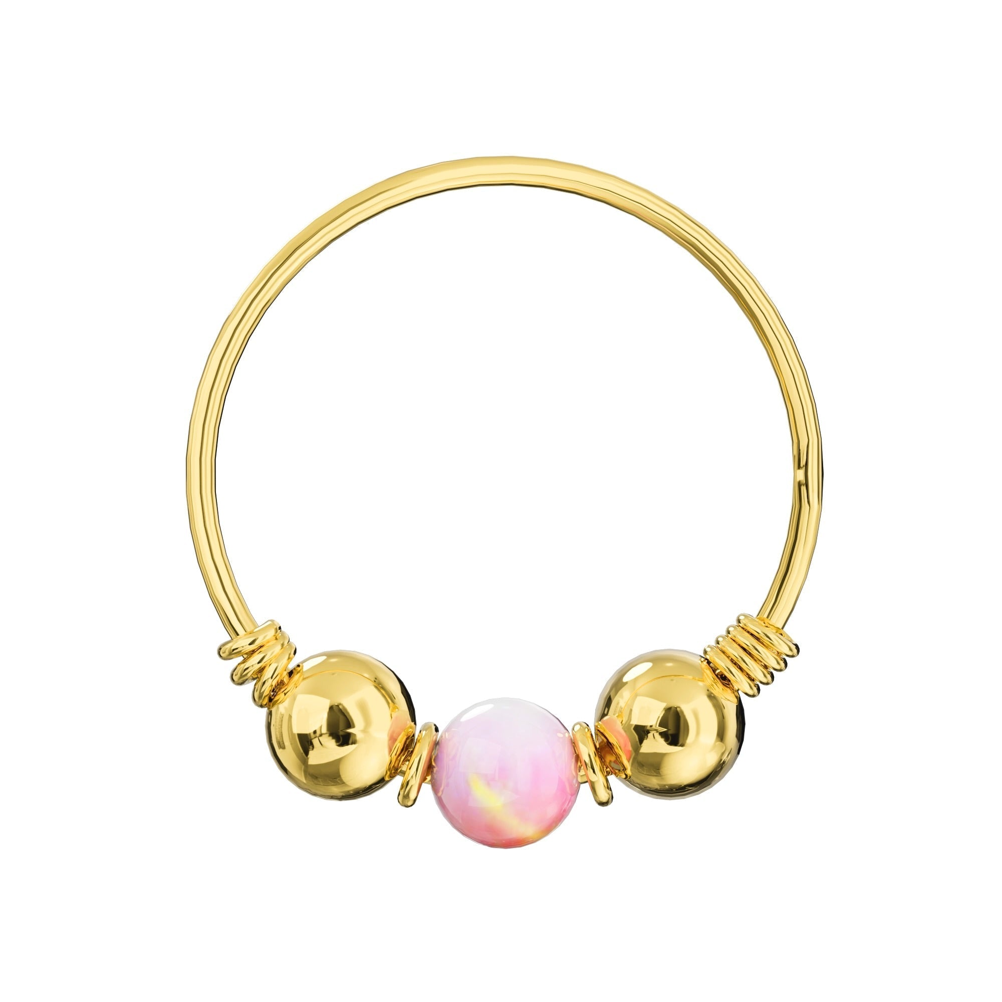 9K Gold Spring Coil end with Opal center Nose Hoop Ring