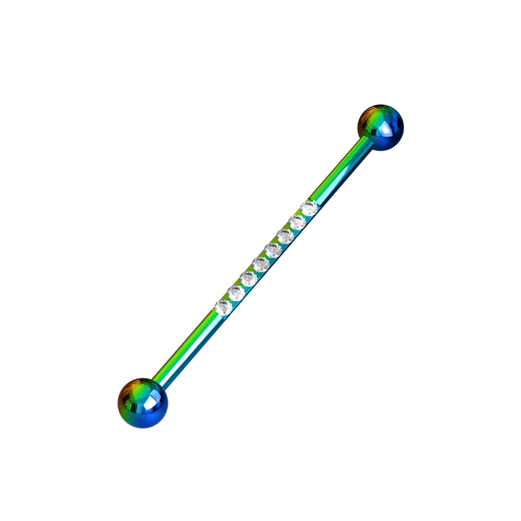 316L Surgical Steel 8 Cubic Zirconia Jewelled Industrial Barbell