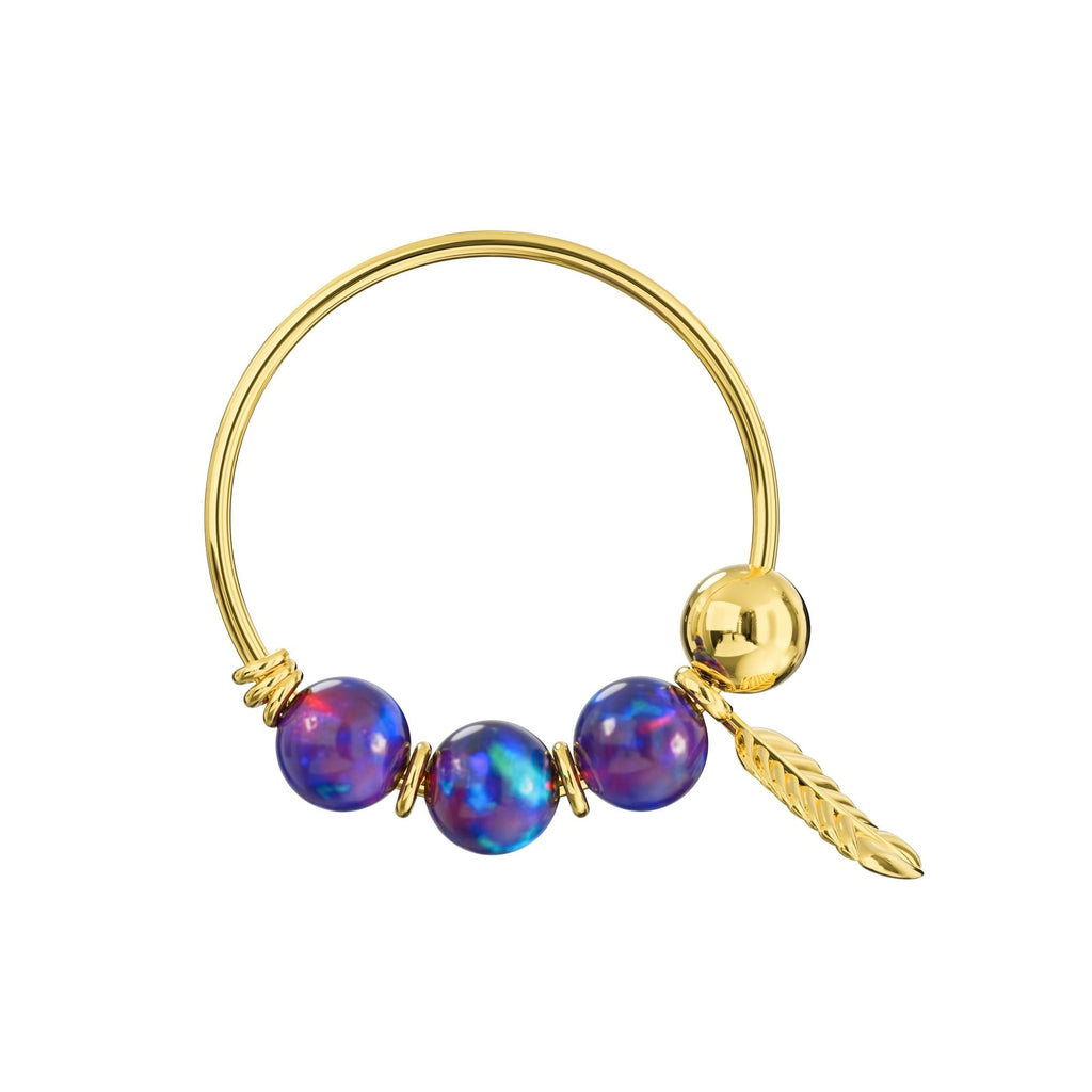 14K Gold Opal Stones & Leaf Hoop Nose Ring